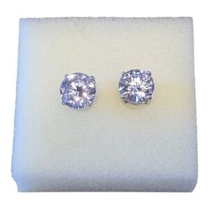 CZ Solitaire Round Sterling Silver Stud Post Earrings